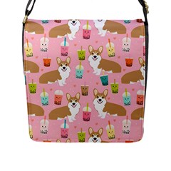 Corgi Bubble Boba Tea Pink Pattern Flap Closure Messenger Bag (L)