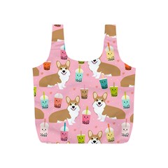 Corgi Bubble Boba Tea Pink Pattern Full Print Recycle Bag (S)