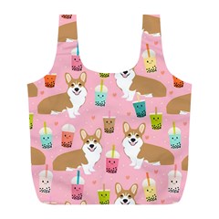 Corgi Bubble Boba Tea Pink Pattern Full Print Recycle Bag (L)