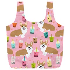 Corgi Bubble Boba Tea Pink Pattern Full Print Recycle Bag (XL)