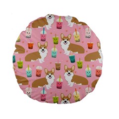 Corgi Bubble Boba Tea Pink Pattern Standard 15  Premium Flano Round Cushions by Cendanart