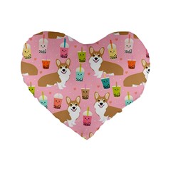 Corgi Bubble Boba Tea Pink Pattern Standard 16  Premium Flano Heart Shape Cushions by Cendanart