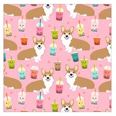 Corgi Bubble Boba Tea Pink Pattern Square Satin Scarf (36  x 36 )