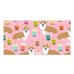 Corgi Bubble Boba Tea Pink Pattern Satin Shawl 45  x 80 