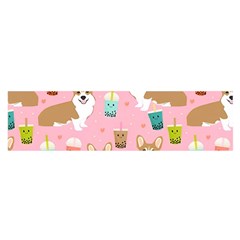 Corgi Bubble Boba Tea Pink Pattern Oblong Satin Scarf (16  x 60 )