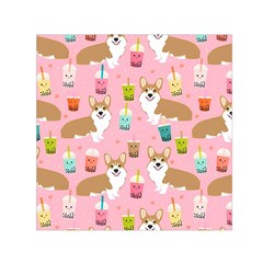 Corgi Bubble Boba Tea Pink Pattern Square Satin Scarf (30  x 30 )