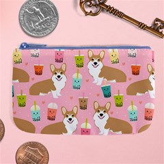 Corgi Bubble Boba Tea Pink Pattern Large Coin Purse