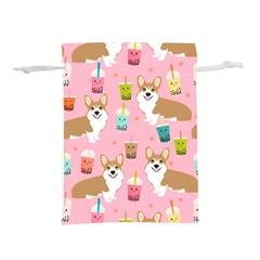 Corgi Bubble Boba Tea Pink Pattern Lightweight Drawstring Pouch (S)