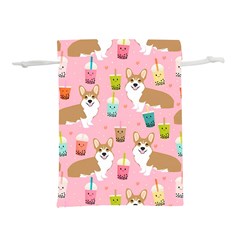 Corgi Bubble Boba Tea Pink Pattern Lightweight Drawstring Pouch (L)