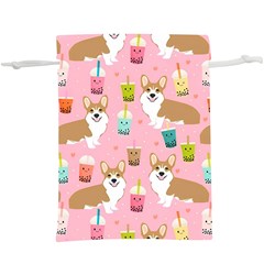 Corgi Bubble Boba Tea Pink Pattern Lightweight Drawstring Pouch (XL)