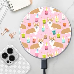 Corgi Bubble Boba Tea Pink Pattern Wireless Fast Charger(white)