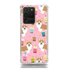 Corgi Bubble Boba Tea Pink Pattern Samsung Galaxy S20 Ultra 6.9 Inch TPU UV Case