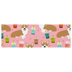 Corgi Bubble Boba Tea Pink Pattern Banner And Sign 9  X 3  by Cendanart