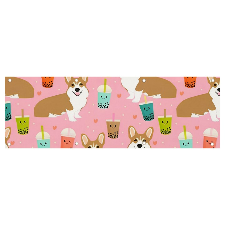 Corgi Bubble Boba Tea Pink Pattern Banner and Sign 9  x 3 