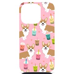 Corgi Bubble Boba Tea Pink Pattern iPhone 14 Pro Black UV Print Case