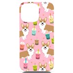 Corgi Bubble Boba Tea Pink Pattern iPhone 14 Pro Max Black UV Print Case Front