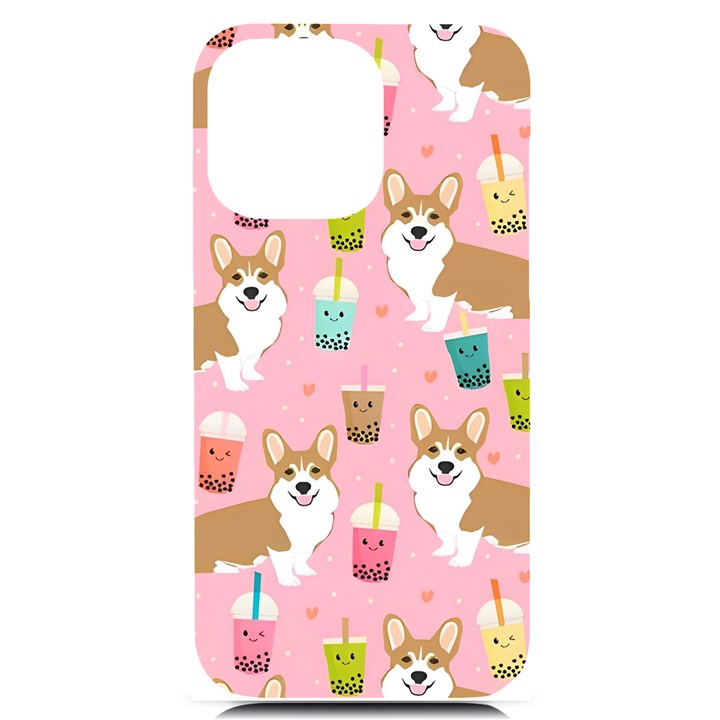 Corgi Bubble Boba Tea Pink Pattern iPhone 14 Pro Max Black UV Print Case