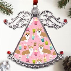 Corgi Bubble Boba Tea Pink Pattern Metal Angel With Crystal Ornament by Cendanart