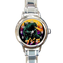 Godzilla Retrowave Round Italian Charm Watch by Cendanart