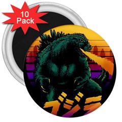 Godzilla Retrowave 3  Magnets (10 Pack)  by Cendanart