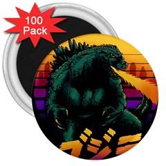 Godzilla Retrowave 3  Magnets (100 Pack) by Cendanart