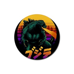 Godzilla Retrowave Rubber Coaster (round) by Cendanart