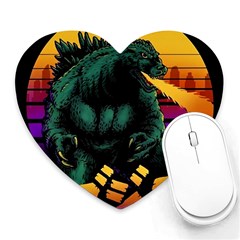 Godzilla Retrowave Heart Mousepad by Cendanart