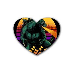 Godzilla Retrowave Rubber Heart Coaster (4 Pack) by Cendanart