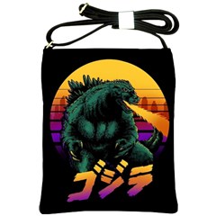 Godzilla Retrowave Shoulder Sling Bag by Cendanart