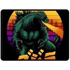 Godzilla Retrowave Fleece Blanket (large) by Cendanart