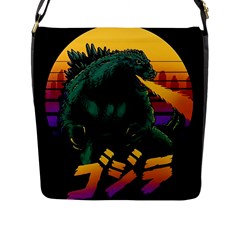 Godzilla Retrowave Flap Closure Messenger Bag (l) by Cendanart