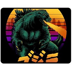 Godzilla Retrowave Two Sides Fleece Blanket (medium) by Cendanart