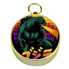 Godzilla Retrowave Gold Compasses by Cendanart