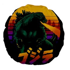 Godzilla Retrowave Large 18  Premium Flano Round Cushions by Cendanart