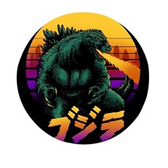 Godzilla Retrowave Mini Round Pill Box by Cendanart