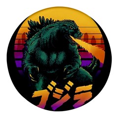 Godzilla Retrowave Round Glass Fridge Magnet (4 Pack) by Cendanart