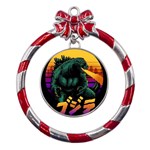 Godzilla Retrowave Metal Red Ribbon Round Ornament Front