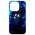 Tardis Doctor Who Space Galaxy iPhone 14 Pro Black UV Print Case Front