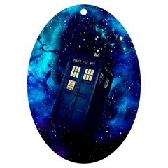 Tardis Doctor Who Space Galaxy Uv Print Acrylic Ornament Oval by Cendanart