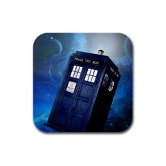 Tardis Doctor Who Space Blue Rubber Square Coaster (4 Pack) by Cendanart