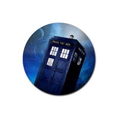 Tardis Doctor Who Space Blue Rubber Round Coaster (4 Pack) by Cendanart