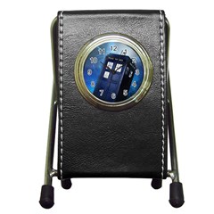 Tardis Doctor Who Space Blue Pen Holder Desk Clock by Cendanart