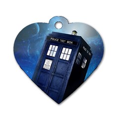 Tardis Doctor Who Space Blue Dog Tag Heart (two Sides) by Cendanart