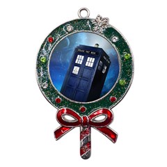 Tardis Doctor Who Space Blue Metal X mas Lollipop With Crystal Ornament by Cendanart