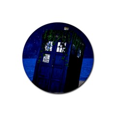 Stuck Tardis Beach Doctor Who Police Box Sci-fi Rubber Round Coaster (4 Pack) by Cendanart