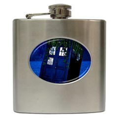 Stuck Tardis Beach Doctor Who Police Box Sci-fi Hip Flask (6 Oz) by Cendanart