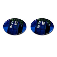 Stuck Tardis Beach Doctor Who Police Box Sci-fi Cufflinks (oval) by Cendanart