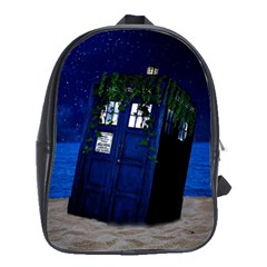 Stuck Tardis Beach Doctor Who Police Box Sci-fi School Bag (large) by Cendanart