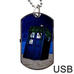 Stuck Tardis Beach Doctor Who Police Box Sci-fi Dog Tag Usb Flash (one Side) by Cendanart