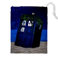 Stuck Tardis Beach Doctor Who Police Box Sci-fi Drawstring Pouch (4xl) by Cendanart